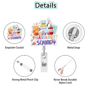 Porte-<span class=keywords><strong>badge</strong></span> rétractable mignon pour équipe de pharmacie, porte-<span class=keywords><strong>badge</strong></span> d'identification amusant pour infirmière et pharmacien avec motif pilule de dessin animé et pince crocodile - Product Image 6