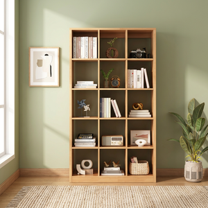 Bibliothèque moderne en bois avec portes vitrées et étagères ouvertes pour le bureau à domicile et le salon - Product Image 4
