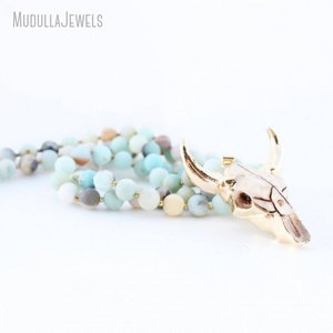 Collana <span class=keywords><strong>con</strong></span> <span class=keywords><strong>teschio</strong></span> Longhorn NM11168 in stile bohémien <span class=keywords><strong>con</strong></span> testa di bue placcato in oro <span class=keywords><strong>con</strong></span> <span class=keywords><strong>teschio</strong></span> di bovini catena gioielli in quarzo Cowgirl - Product Image 3