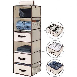 Sac de rangement en coton et lin multicouche, lavable, pliable, suspendu, pour sous-vêtements et vêtements, organisateur de placard - Product Image 1