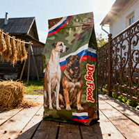 Sac d'emballage personnalisé pour aliments naturels et sains pour chiens, riche en protéines, avec fermeture éclair refermable et fenêtre transparente, format pochette verticale.