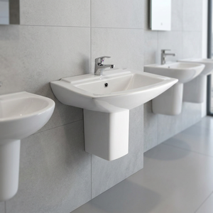Ensemble de sanitaires en céramique Vinus de couleur blanche, lavabo décoratif à demi-pied, fabriqué en Inde, prix le plus bas - Product Image 1