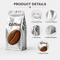 Sacs d'emballage pour café en grains torréfiés de 250g et 500g, en aluminium personnalisés, refermables, avec fermeture éclair et thermoscellables, directement de l'usine