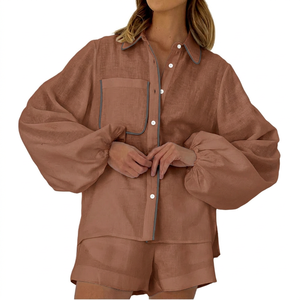En stock – Ensemble pyjama ample pour femme 100 % coton respirant, idéal pour la maison et les loisirs décontractés - Product Image 2