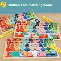 CPCE Mainan Kayu Edukasi Dini Anak-Anak Empat-dalam-Satu, Puzzle Alien, Papan Logaritmik, Bentuk Ikan, Pencocokan Hewan Digital, untuk Usia