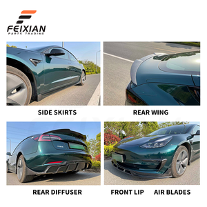 Kit carrosserie complet pour Tesla Model 3, style rapide, lèvre avant, jupe latérale, lèvre arrière, spoiler, rideau d'air, ABS noir brillant, haute qualité - Product Image 4