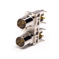 75ohm Nickel Plated Right Angle BNC Female Male Connector Conn Jack Through Hole 50 75 Ohm for Right Angle PCB Mount 2 Ports