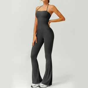 Hot Selling Women's Peach Butt Sports Jumpsuit with Halter Quick Dry Beauty Back Tight Sleeveless <strong>Yoga</strong> <strong>Bodysuit</strong> for Fitness - Product Image 3