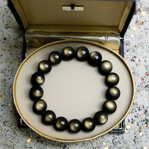 Bracelet extensible de perles rondes de 6 à 18mm de <span class=keywords><strong>pierres</strong></span> précieuses <span class=keywords><strong>semi</strong></span>-précieuses faites à la main en or obsidienne vente en gros - Product Image 1