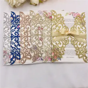Laser Cut Holiday Cards Glitter Paper Invitations Customized Mariage Wedding Card Wedding Invitation Card