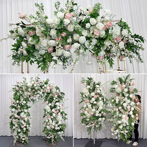 Arrangement floral réaliste en soie artificielle, roses blanches, souffle de bébé, feuillage vert, longue durée, pour fond de mariage - Product Image 2
