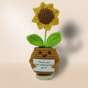 Muñeco de girasol positivo Crochet con tarjeta Gracias por ayudarme a crecer Regalo de agradecimiento al Maestro de la planta de ganchillo del estudiante - Product Image 1