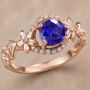 Bague Fleur Couleur Or Rose avec Zircon Bleu Royal pour Femme – Bijou de Doigt Élégant et Tendance - Product Image 5