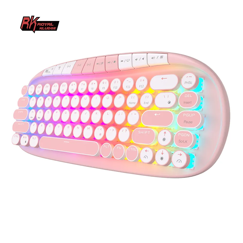 Royal Kludge RK Round mini teclado inalambrico spanish custom pc gaming keyboard pink round keycaps RGB mechanical keyboard