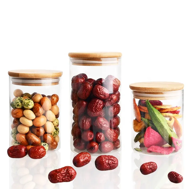 500Ml 2 4 8 Oz 16Oz Honing Snoep Koekjes Food Grade Opslagcontainer Glazen Pot Set Met Bamboe Houten Kurk Deksel Voor Opslag Van Voedsel