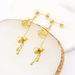 Conjunto de Collar con Colgante de Calabaza Estilo Chino de la Suerte con Dos Formas de Uso, Palabra Fu, Chapado en Oro, Acero Inoxidable, Pendientes Largos con Borla y Pulsera - Product Image 6