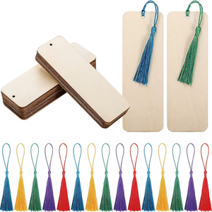 Marque-pages en bois vierges à faire soi-même pour cartes de vœux festives, étiquettes naturelles, cartes à peindre, marque-pages artisanaux avec franges et corde de chanvre, étiquettes de <span class=keywords><strong>livre</strong></span> - Product Image 2