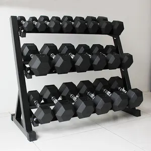 High Quality Exercise Equipment Rubber Coated Dumbbells Non-detachable Free Weights