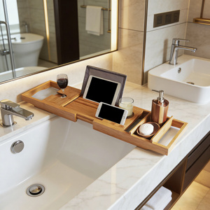 Naturale di Bambù <span class=keywords><strong>Vasca</strong></span> <span class=keywords><strong>Da</strong></span> <span class=keywords><strong>Bagno</strong></span> Caddy con Estendere I Lati Espandibile Doccia <span class=keywords><strong>Vasca</strong></span> <span class=keywords><strong>da</strong></span> <span class=keywords><strong>bagno</strong></span> Vassoio Rack Con Panno Impermeabile - Product Image 3