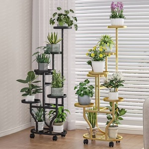 Support de <span class=keywords><strong>plantes</strong></span> métallique à 4/5/6/7 niveaux, 3 couleurs, personnalisable, style nordique, en fer, <span class=keywords><strong>pour</strong></span> intérieur, étagère à fleurs mobile avec roulettes, OEM - Product Image 2