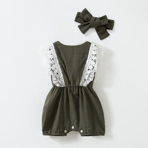 Venta al por mayor Boutique verano <span class=keywords><strong>niñas</strong></span> recién nacido Babi 100% algodón muselina mameluco con diadema bebé <span class=keywords><strong>niñas</strong></span> volante mono - Product Image 6