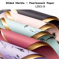 Papier d'emballage imperméable en marbre doré à motifs d'encre pour l'emballage de bouquets, vente en gros