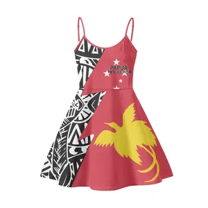 ヴィンテージパプアニューギニアデザイナーアートタトゥープリントサスペンダースカート女性スリップダシキドレスOネックファッションビーチAラインスカート
