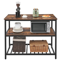 Industrielles Design Kücheninsel Tisch Metall Holz Mikrowellenherd Regal Stehküchen-Aufbewahrungsregal Halterungen