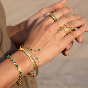 <span class=keywords><strong>Gioielli</strong></span> per Donne, Bracciale da Dito in Acciaio Inossidabile Americano con Zircone Verde, Anello di Lusso Leggero, Placcato Elettroliticamente, Non Sbiadisce - Product Image 3