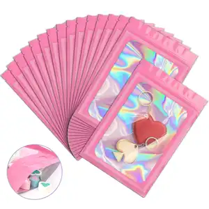 Holographic Foil Ziplock Packaging Bags For Jewelry Lash Lip Gloss Small Business Smell Proof Mylar Sample Pouch Gift Baggies