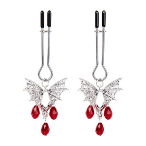 Pinces à tétons gothiques en forme de chauve-souris avec pendentifs en <span class=keywords><strong>rubis</strong></span> rouge, clips de poitrine ajustables en argent pour femmes, livraison discrète, jouets pour adultes - Product Image 5