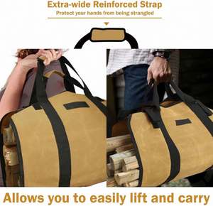 Free Sample Exceptionally Robust Firewood <b>Holder</b> Handle and Heavy-duty, Waxed Canvas <b>Log</b> Carrier Tote Bag - Product Image 4