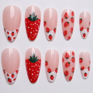 Uñas Postizas Adhesivas de Color Sólido, Ultrafinas y sin Costuras, con Diseño de Fresa Dulce Estilo INS, Forma de Almendra, para Uso en Dedos, de Gran Demanda Transfronteriza - Product Image 2