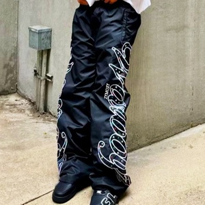 Factory Custom High Quality Baggy <b>Pants</b> <b>Straight</b> <b>Leg</b> Trouser Oversized Waterproof Embroidery Rhinestone Nylon <b>Track</b> <b>Pants</b> - Product Image 2