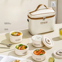 Boîte à Lunch Électrique Chauffante Portable 2/3/4 Niveaux, Conteneur Chauffe-Plat Empilable Anti-Fuite avec Sac Isotherme