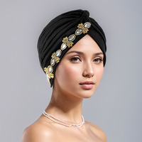 Nouveauté : Turban plissé en polyester pour femme, décoré de strass dorés, style ethnique indien, foulard tendance, écologique
