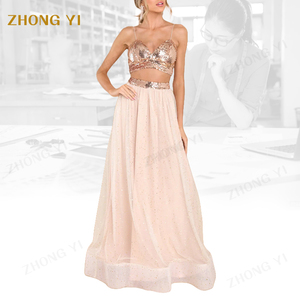 Factory Custom Women's Sexy Underwear Chiffon <strong>Top</strong> Ladies Skirt Set Beautiful <strong>Rose</strong> <strong>Gold</strong> Sequin Woman Two Piece Set - Product Image 4