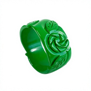 Unique ANEES HANDICRAFTS Flower & Leaf Resin Carved Bangles <b>Bracelet</b> Green <b>Red</b> Blue Unisex Romantic Engagement Wedding Jewelry - Product Image 4