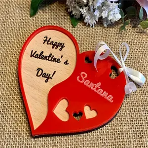 Custom Hanging Heart 3D Name Ornament Personalized Engraved Happy Valentine's Day Gift for Her Wood Handmade Wooden Red