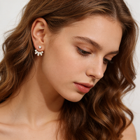Grosir Perhiasan Set 2 Pcs Perak Sterling 925 Baru 2026, Berlapis Emas 18k, Anting Stud Bentuk Bunga Marquise dengan Moissanite