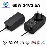 Adaptateur secteur AC-DC 24V2.5A 60W UK |   Branchez-vous |   PC/ABS |   Pour bandes lumineuses LED, routeurs, appareils de massage et plus encore |   Options multi-prises
