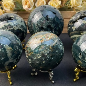 Esfera de <span class=keywords><strong>Jaspe</strong></span> Oceánico de Cristal Natural de Alta Calidad con Drusa para Decoración y Regalo - Product Image 3
