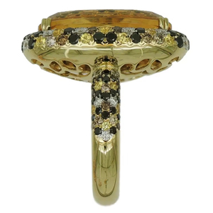 Anillo de Boda de Oro Puro de 18K con Diamante Moissanita Amarillo Fantasía y Diamante Ovalado - Product Image 1