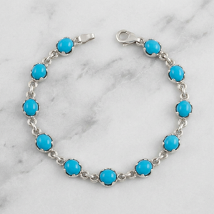 Pulsera de Eslabones Redondos de Turquesa Natural de 4 mm, Pulsera de Cadena de Plata de Ley con Piedras Preciosas Azules, Joyería Elegante para Mujer, Regalo para Ella - Product Image 1