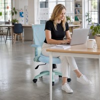 Chaise de bureau pivotante en maille avec cadre en Y, accoudoirs à arc fixe, réglable en hauteur, ergonomique, pour bureau, ordinateur et visiteurs
