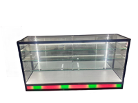 HiKUYA Benutzerdefinierte LED Glasvitrine mit Schiebetür aus Spiegelglas, Schaukasten aus Aluminium und ESG für Rauchwarengeschäfte