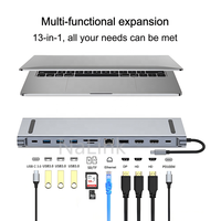 Docking Station Hub Type-C 13-in-1 dengan 2.0 DP USB 3.0 SD RJ45 PD Audio 3.5mm Gigabit LAN-Aluminium Alloy-Tersedia
