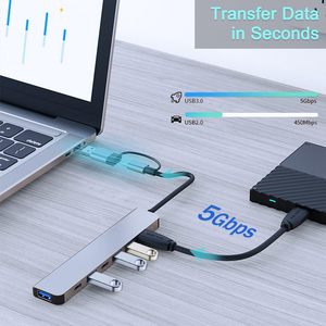 Interfaz dual tipo C de aluminio 7 en 2 <span class=keywords><strong>USB</strong></span> C Hub con puertos <span class=keywords><strong>USB</strong></span> 3,0, <span class=keywords><strong>USB</strong></span> 2,0 para <span class=keywords><strong>MacBook</strong></span> Pro <span class=keywords><strong>Air</strong></span> y más dispositivos - Product Image 5