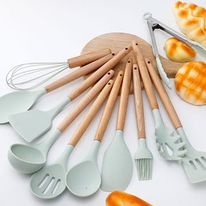 Juego de cocina mayorista de 12 piezas con soporte, utensilios de repostería antiadherentes, ecológicos, aptos para lavavajillas, cucharas de silicona con mango de madera - Product Image 3