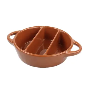 Panelas de cerâmica marrons engraçados, potes para cozinha com divisão, pequeno, redondos, shabu shabu shabu up, alça dupla